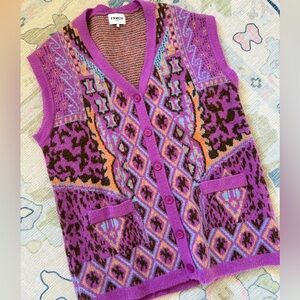 FRNCH Multicolor Patterned V-Neck Sweater Vest